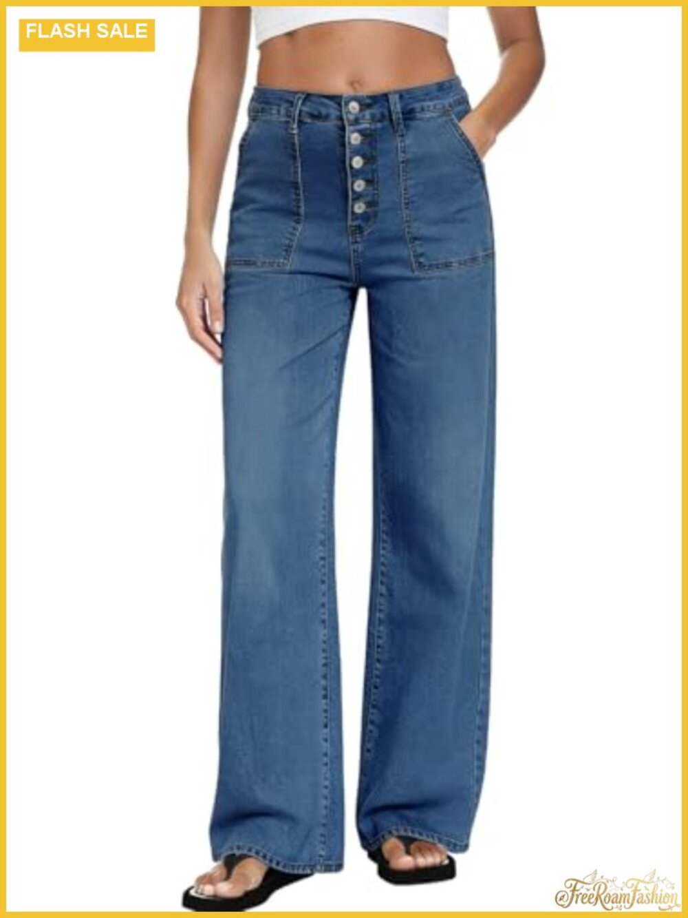 Wide Leg High Rise Jeans Women Plus Size Button Fly Denim Stretch